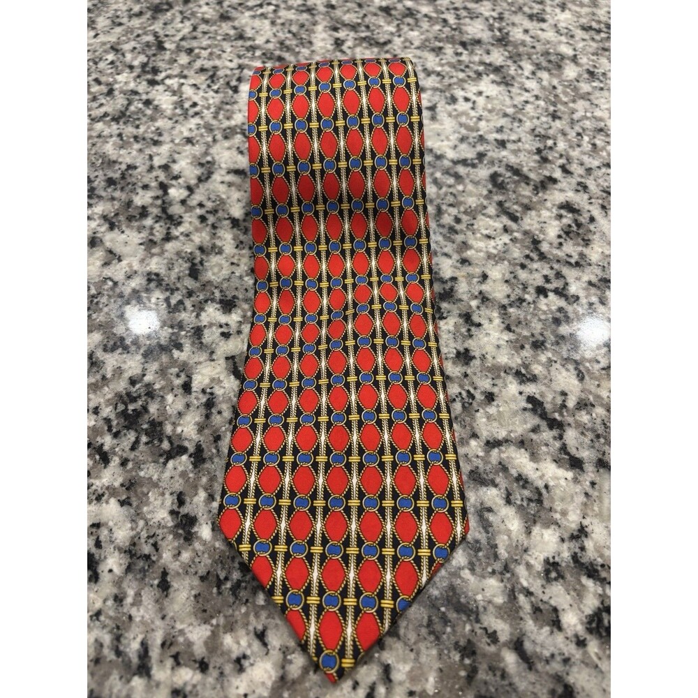 Burberry Tie Mens Silk Geometric Pattern Hand Sewn Made in USA Vintage 90s